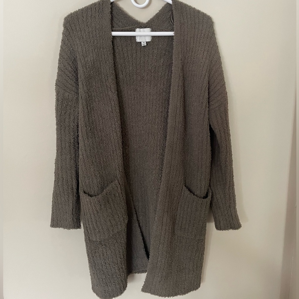 Pink Rose Olive-Taupe Open-Front Women's Cardigan